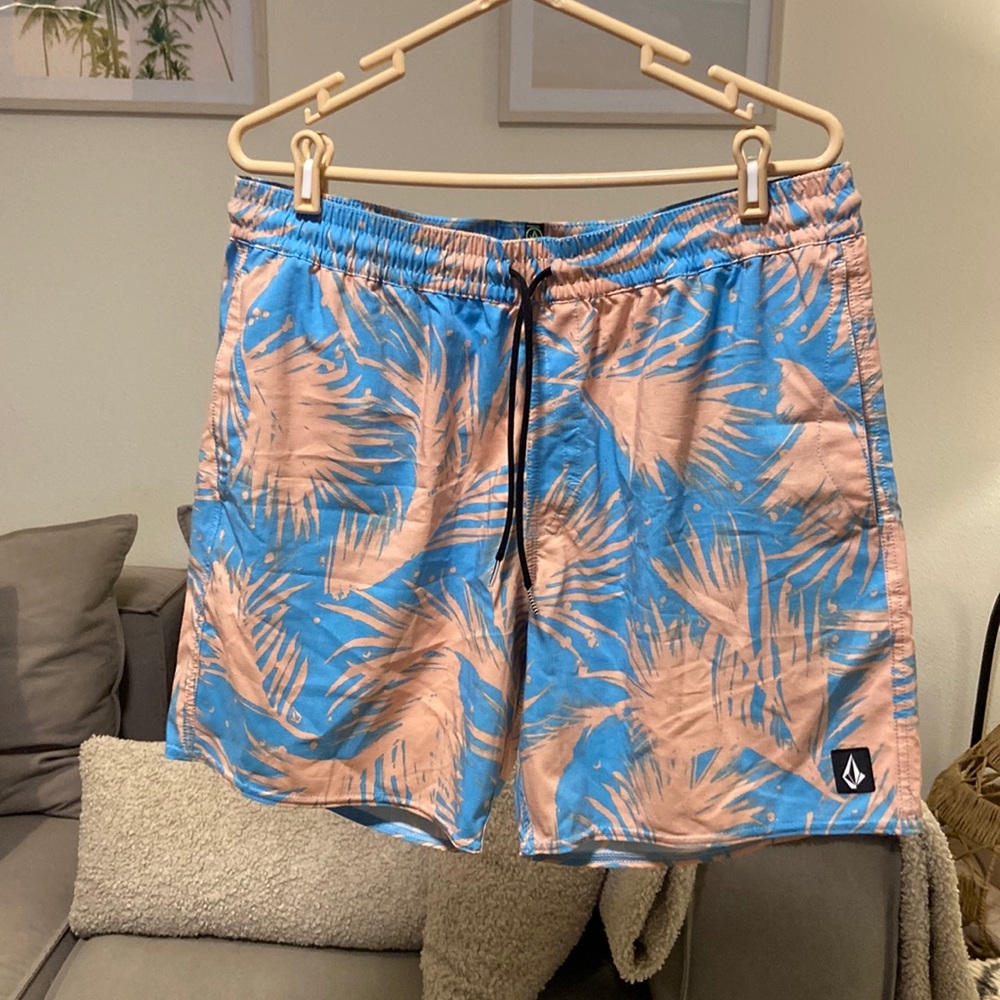 Volcom hybrid walk/board shorts. Blue and coral. Men’s size XL.